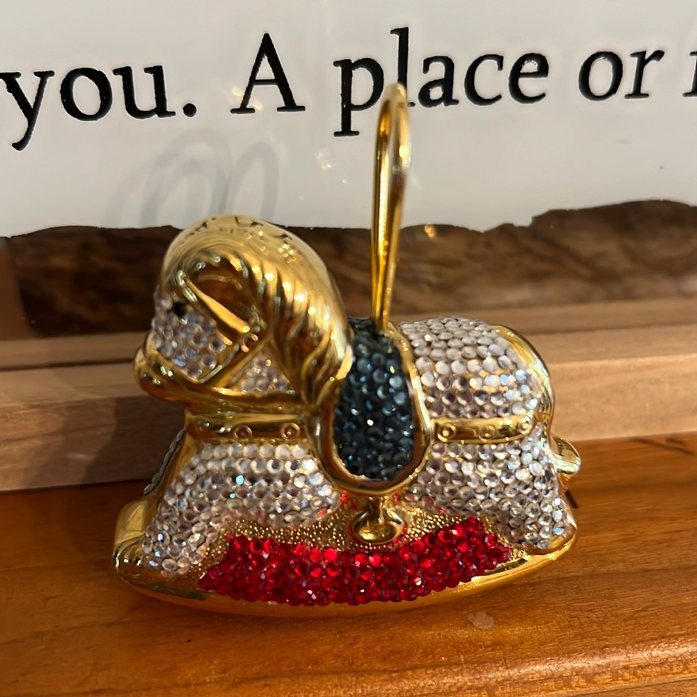 Judith Lieber crystal encrusted, rocking horse ornament/rattle